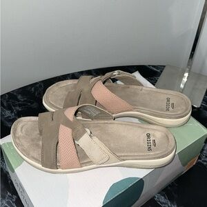 Earth Origins Leather Slide Sandals Samara Granite Size 9.5W NEW -Store Display